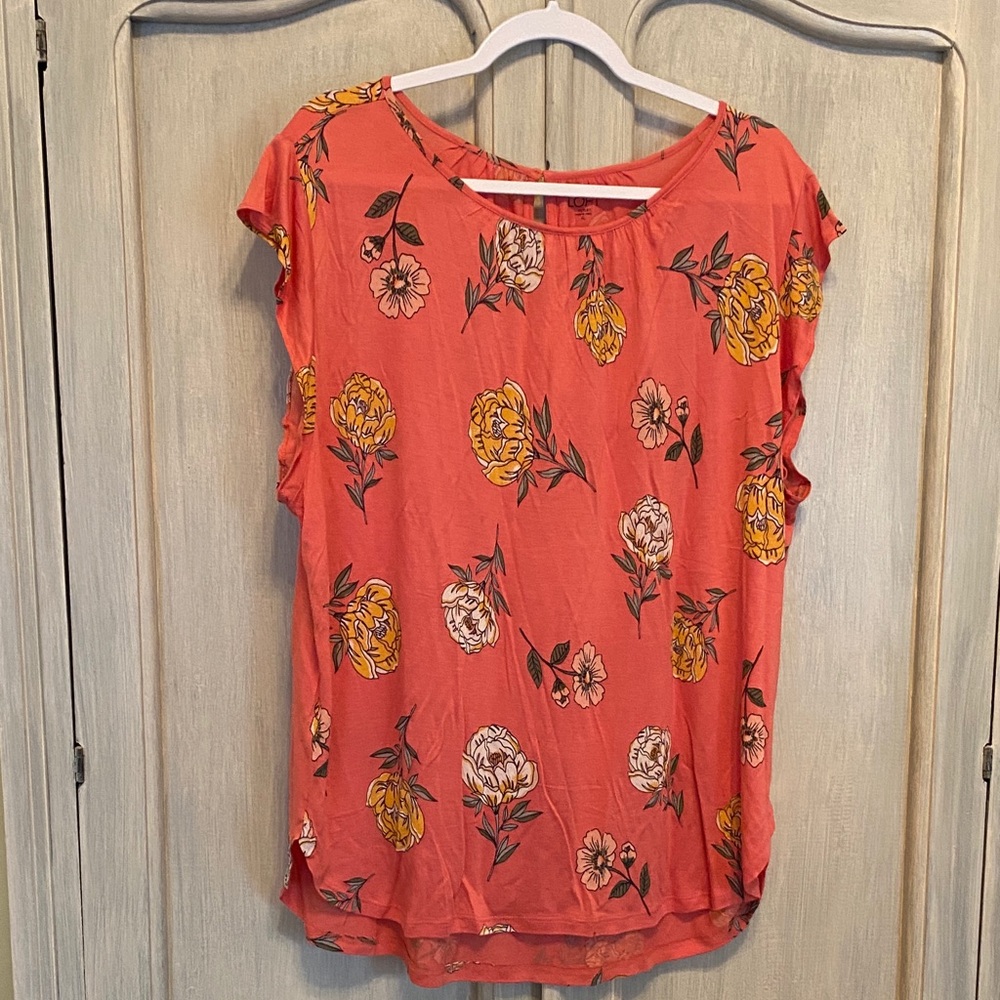 LOFT Coral Floral Short Sleeve Tee